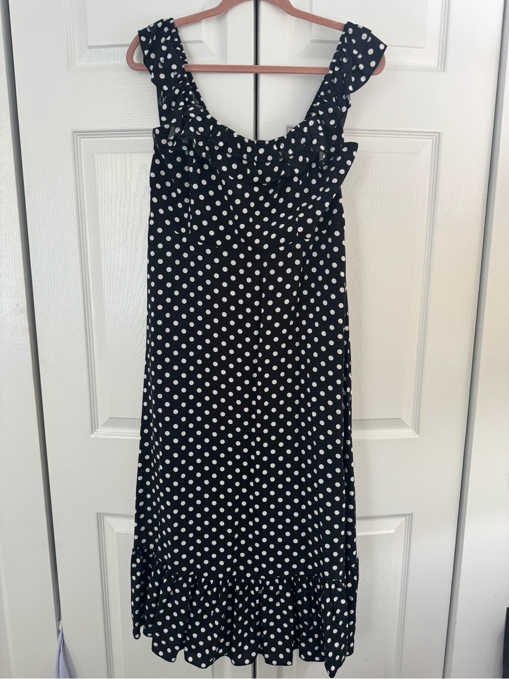 Kate Spade Black and White Polka Dot Ruffle Midi Dress